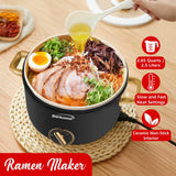 Brentwood HP-3250BK 2.5 Liter (2.6 Qt) 700W Electric Hot Pot Cooker with Ceramic Nonstick Interior, 2 Heat Settings, Vented Glass Lid, Black