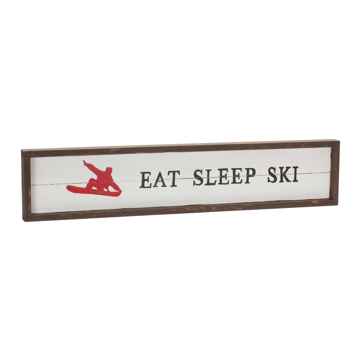 Eat Sleep Ski Sign 23 in - Cream, Brown, and Red Wood Wall Decor with Snowboard Accent for the Christmas Ski Lodge