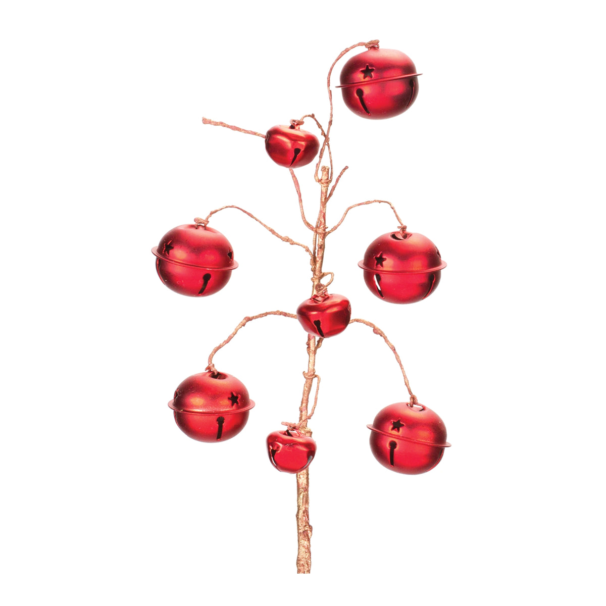Red Sleigh Bell Spray Set of 6 - Red and Brown Iron, 16 in Wired Sprays with Star Cut-Outs for Vases and Pots Christmas Decor