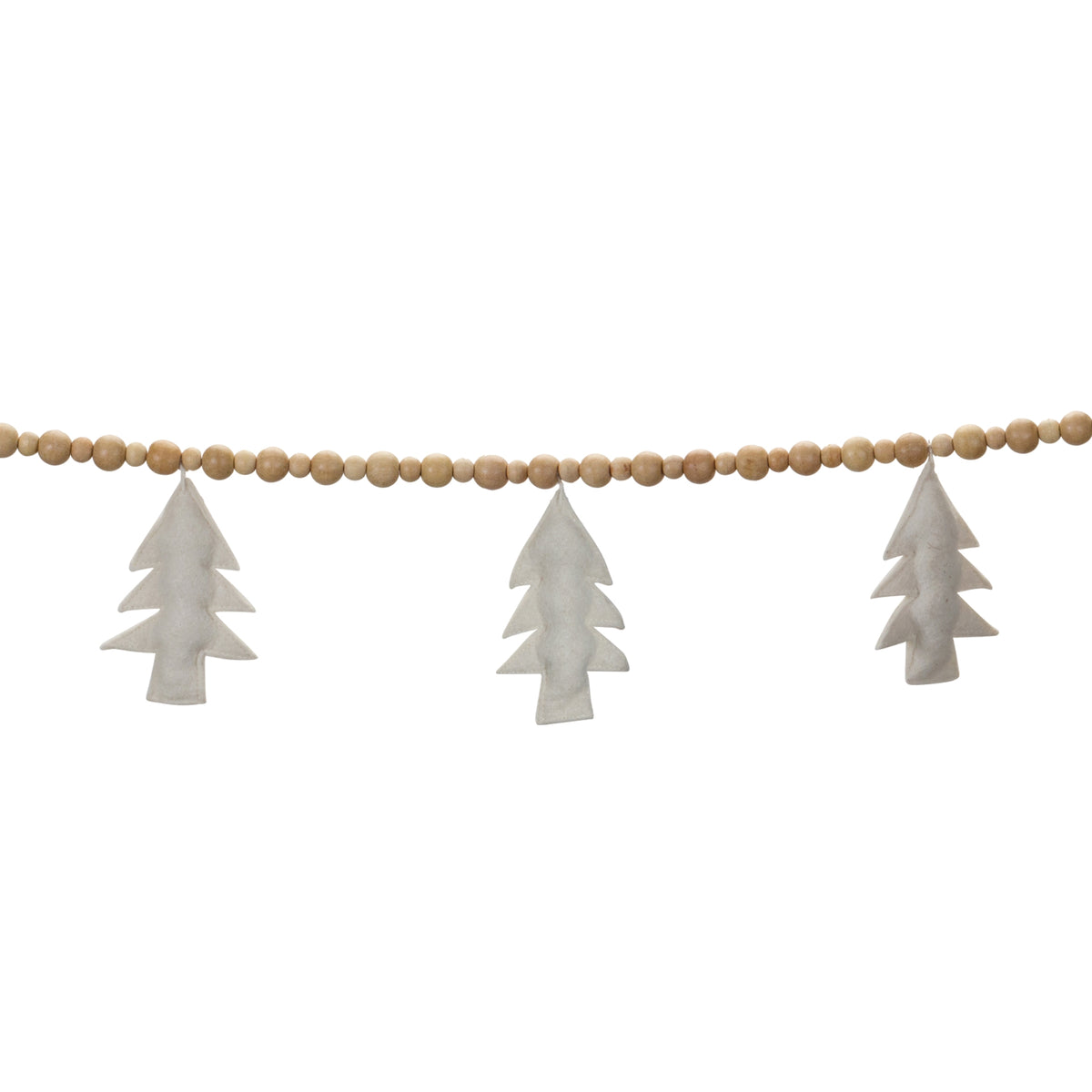 Wood Beaded Wool Tree Garland Set of 2