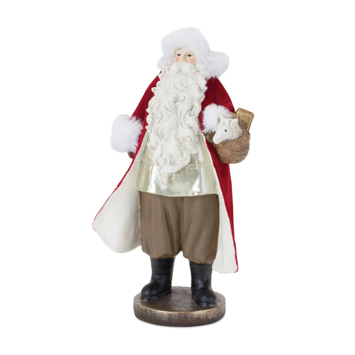 Flocked Santa Figurine with Toy Accents (Set of 2)