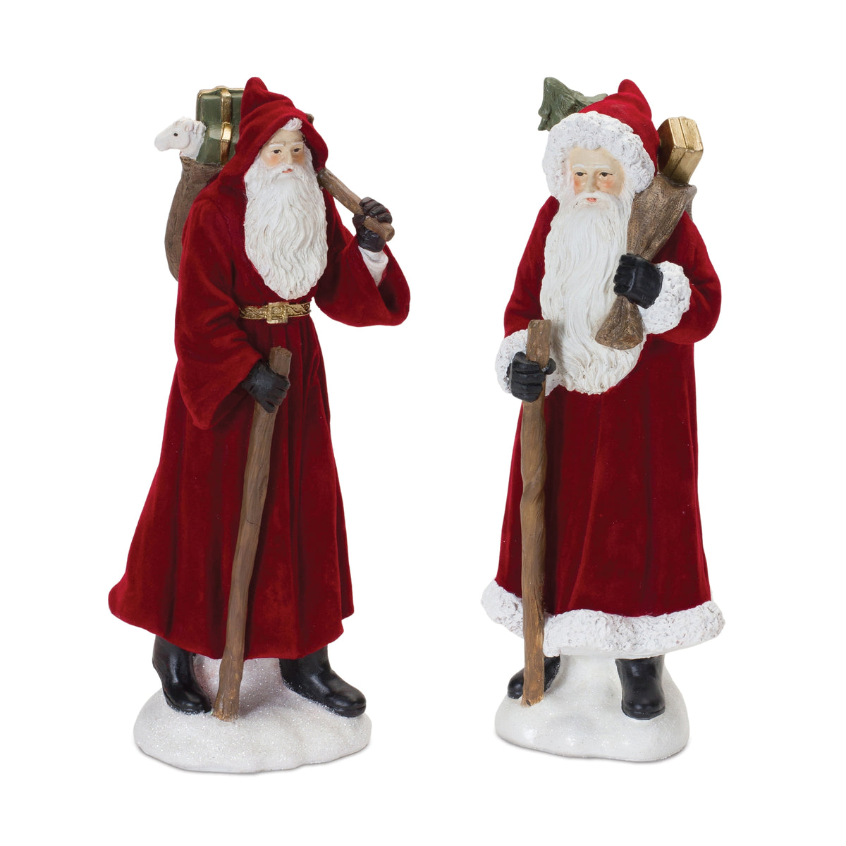 Flocked Santa Figurine Set of 2
