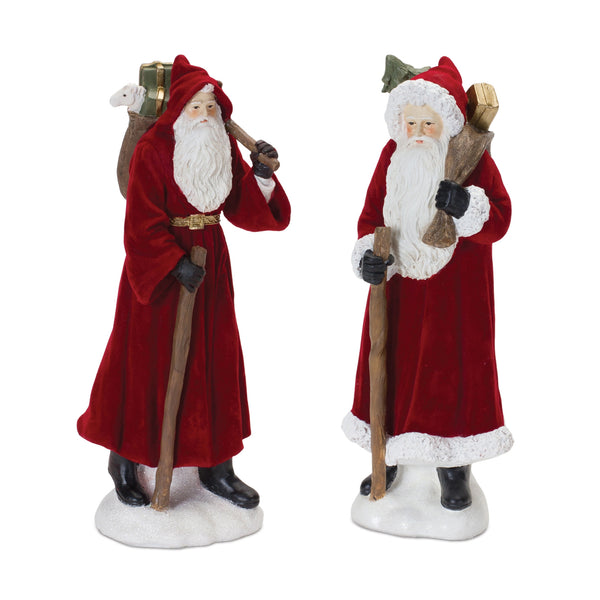 Flocked Santa Figurine Set of 2