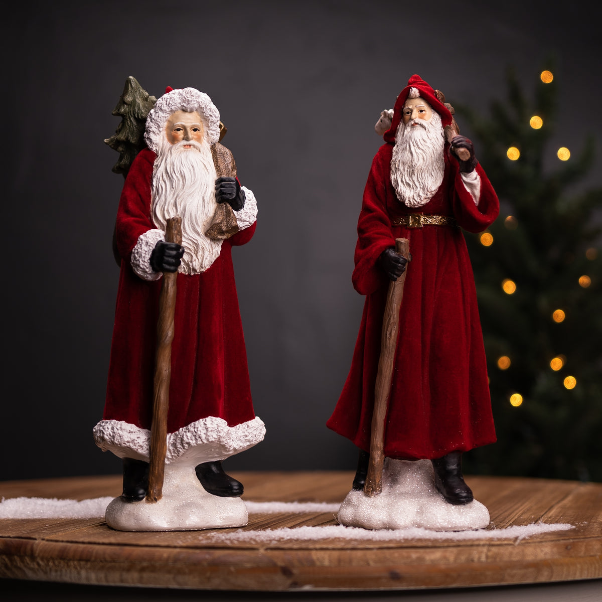 Flocked Santa Figurine Set of 2 product photo 2