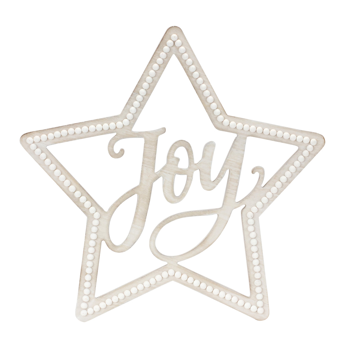 Beaded Wood Star with Joy Sentiment Set of 2 - Brown and White MDF, 15.75 in Modern Christmas Mantel Decor