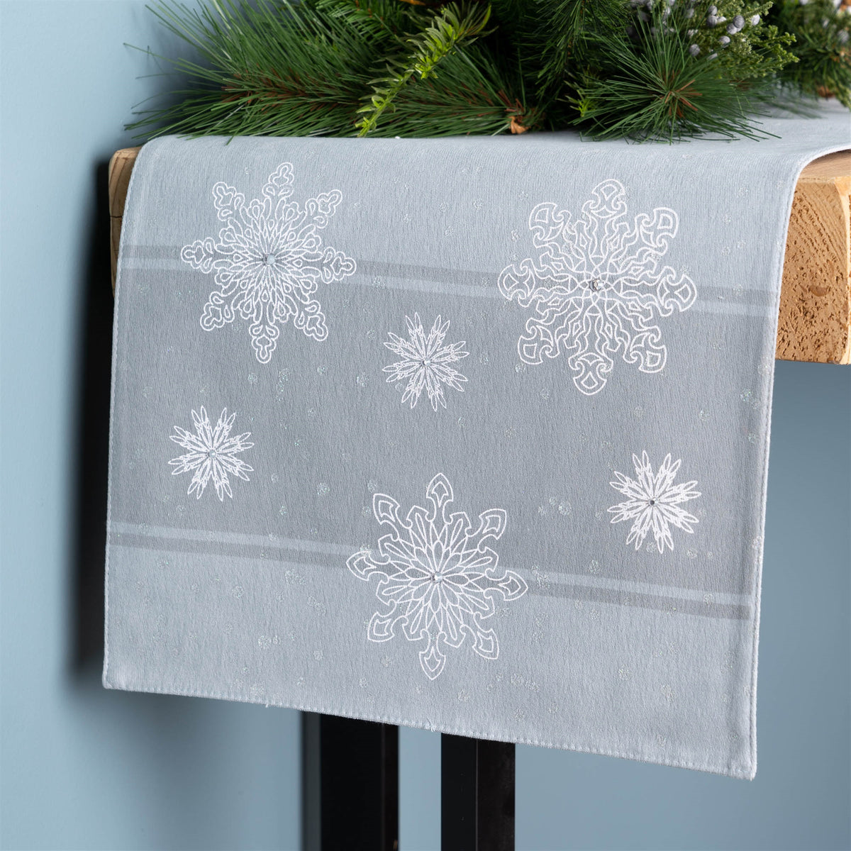 Embroidered Snowflake Table Runner 72"L