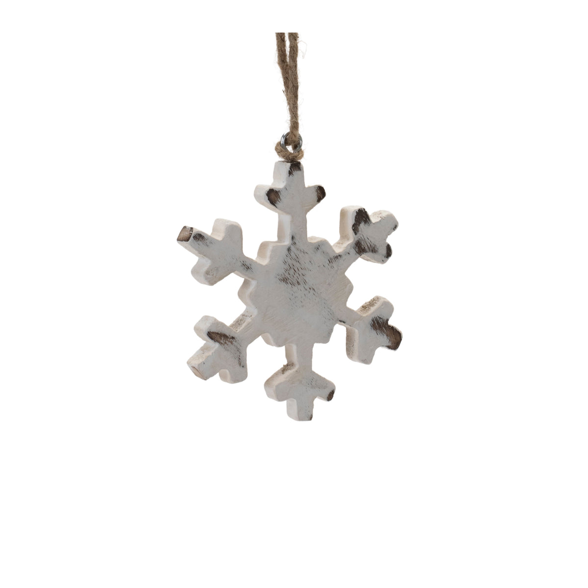 White Washed Wood Snowflake Ornament (Set of 12)