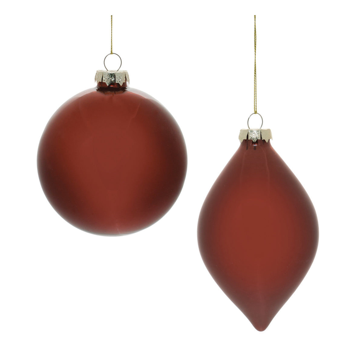 Red Glass Ball Ornament Set of 6 - Classic Red, Two Sizes with Silver String Hangers for the Christmas Tree