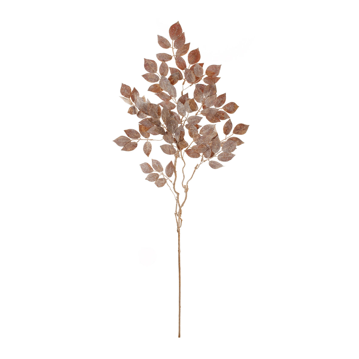 Bronze Glittered Velvet Leaf Sprays, single stem full length view showing stem and spray height