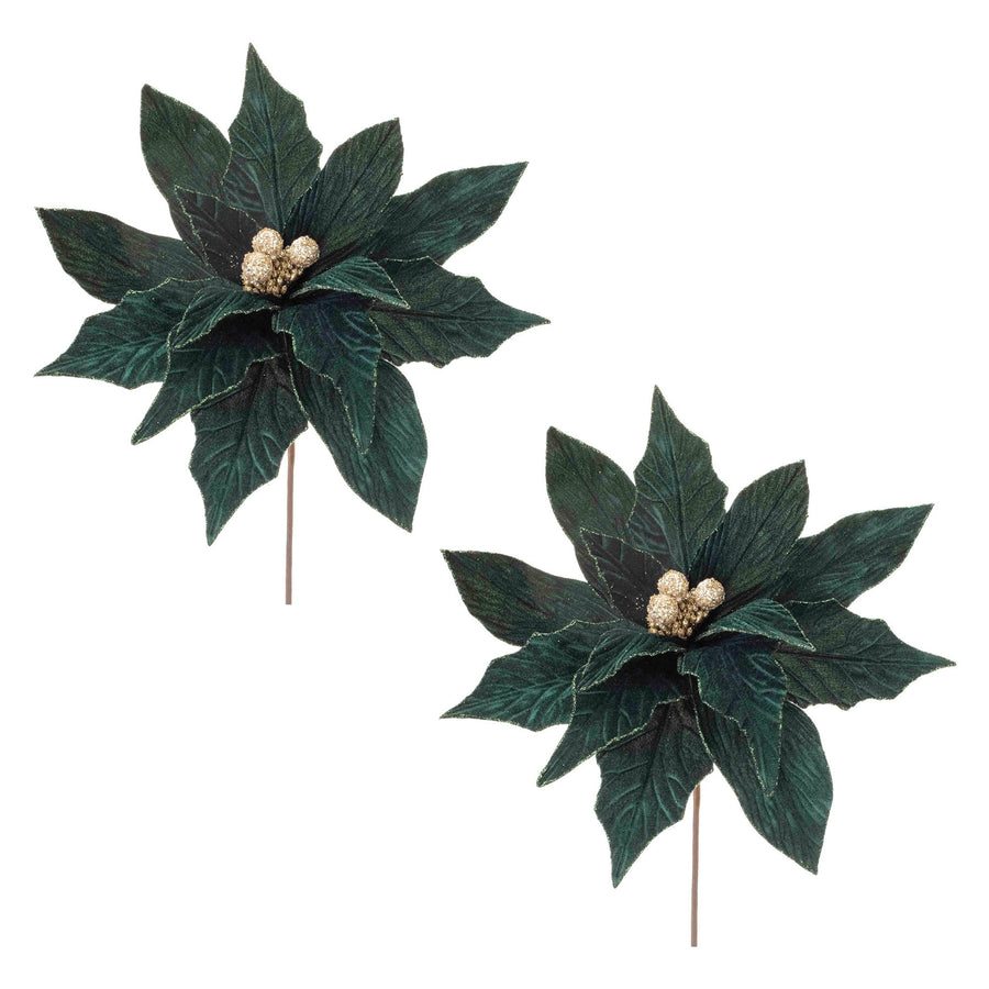 Forest Green Poinsettia Stem (Set of 2)