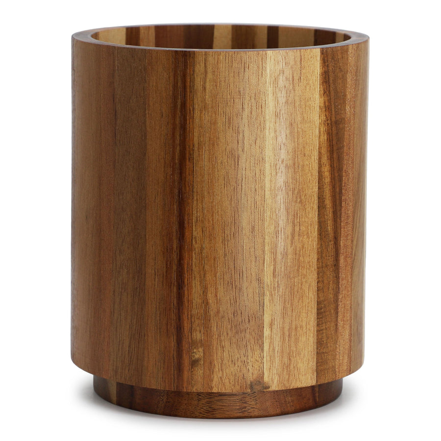 Elama Acacia Wood 360-Rotating Utensil Holder, 5.9-Inch Countertop Crock, Brown