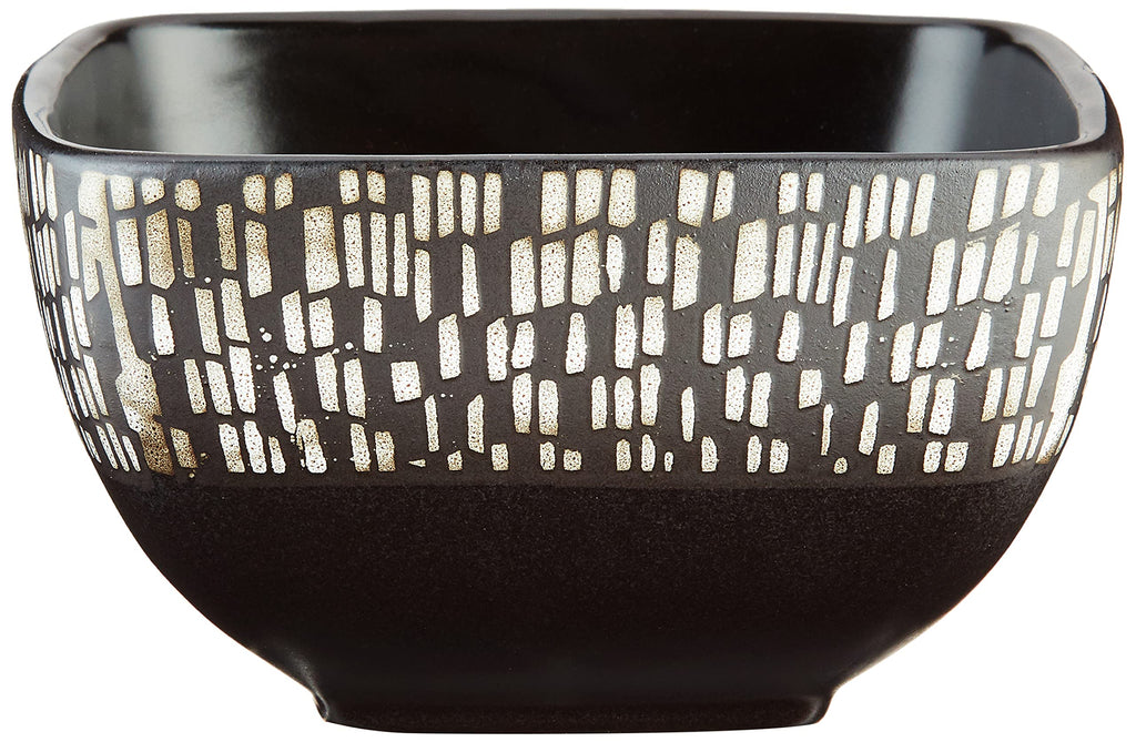 Elama Naina 16-Piece Double Bowl Stoneware Dinnerware Set – Modern Square Plates & Bowls, High-Gloss / Matte Finish (Service for 4)