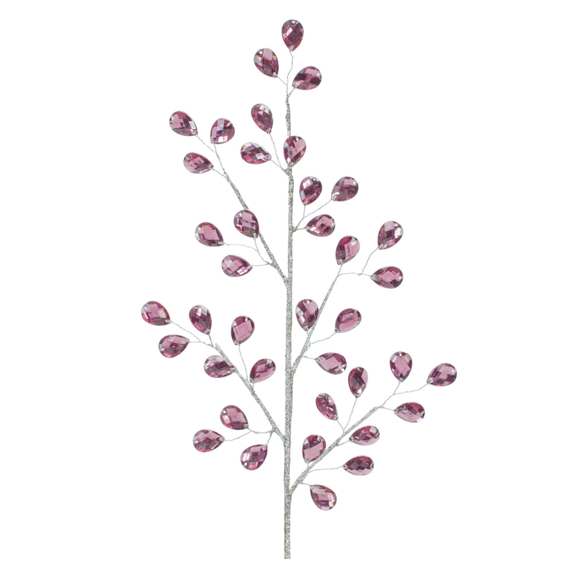 Two tall purple jewel bead Christmas sprays with glitter accents