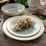 Melamine Dinnerware Set, 12-Piece Service for 4, Lightweight Potters Wheel Design, White and Light Blue, by Elama
