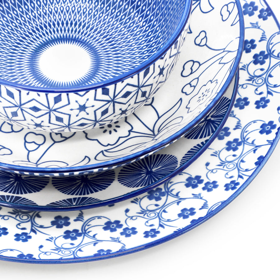 Elama Aurora 16 Piece Double Bowl Porcelain Dinnerware Set in Blue