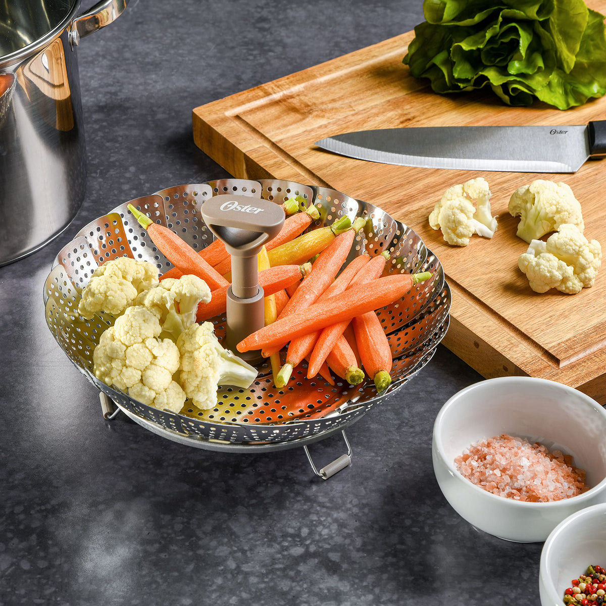 Oster Sangerfield Stainless Steel Expandable Steamer Insert, 7 to 10.5 Inches, Collapsible Steamer Basket