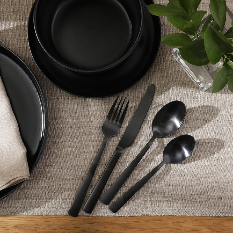 Gibson Elite Earlston matte black flatware on a dinner table