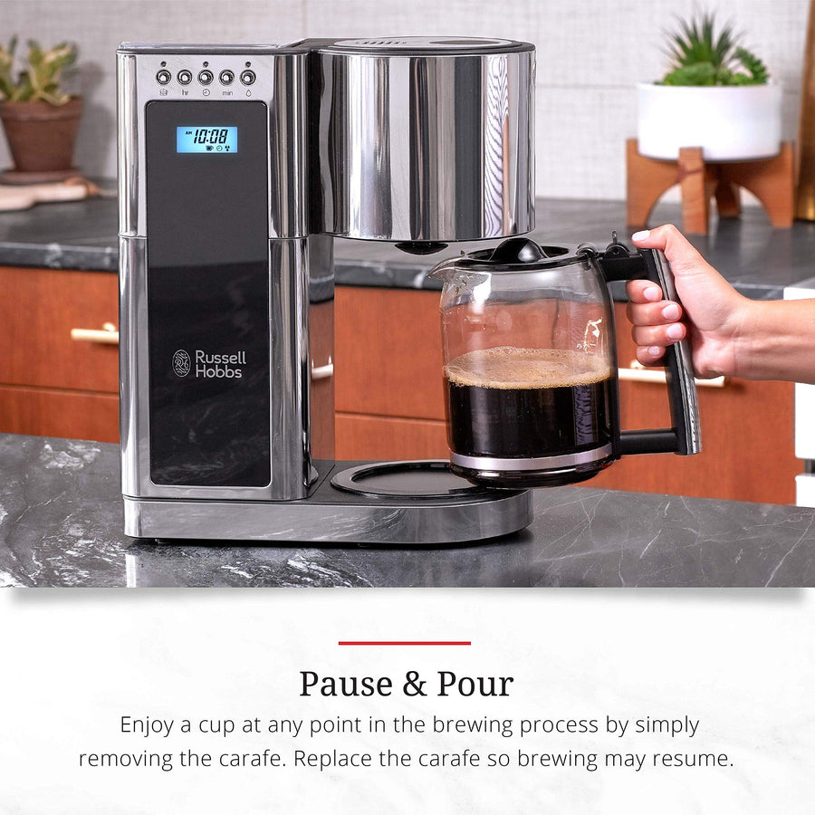 Russell Hobbs CM8100BKR 8-Cup Programmable Coffeemaker, Black & Stainless