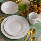 Elama Marshall 16-Piece Porcelain Dinnerware Set in White – Service for 4, Coupe Plates & Bowls, Microwave & Dishwasher Safe