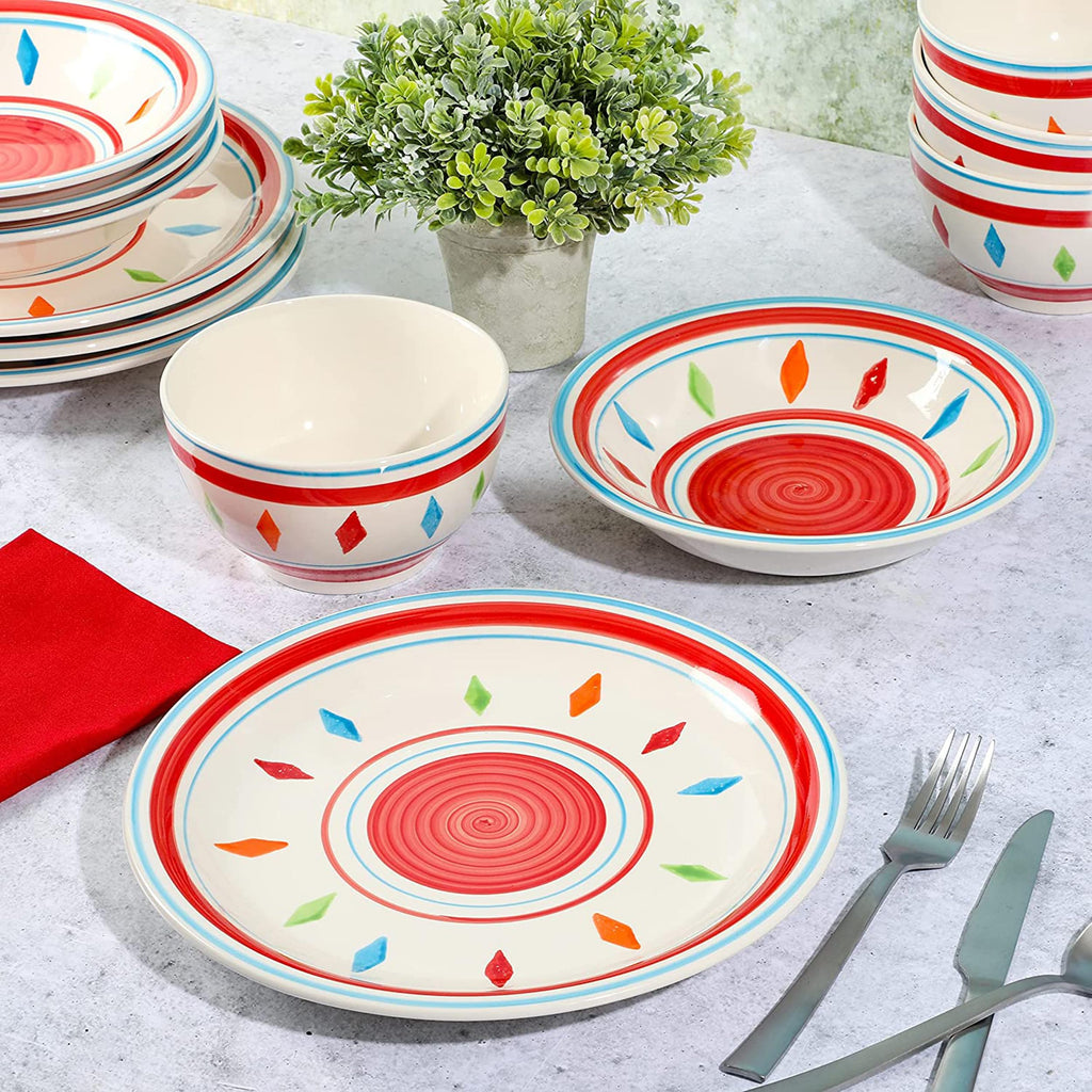 Gibson Home Heidy 12-Piece Durastone Dinnerware Set, Red, Service for 4
