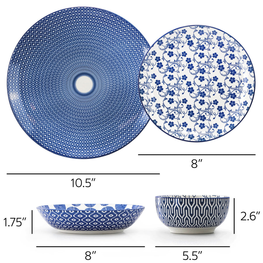 Elama Aurora 16 Piece Double Bowl Porcelain Dinnerware Set in Blue