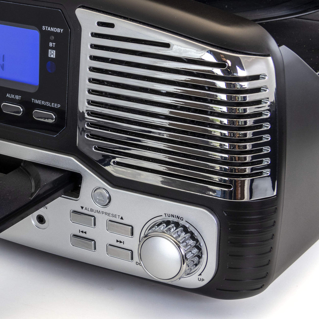 Trexonic TRX-16 Retro Bluetooth Turntable & CD Player – 3-Speed Vinyl, AM/FM Radio, USB Recording, Black
