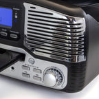 Trexonic TRX-16 Retro Bluetooth Turntable & CD Player – 3-Speed Vinyl, AM/FM Radio, USB Recording, Black