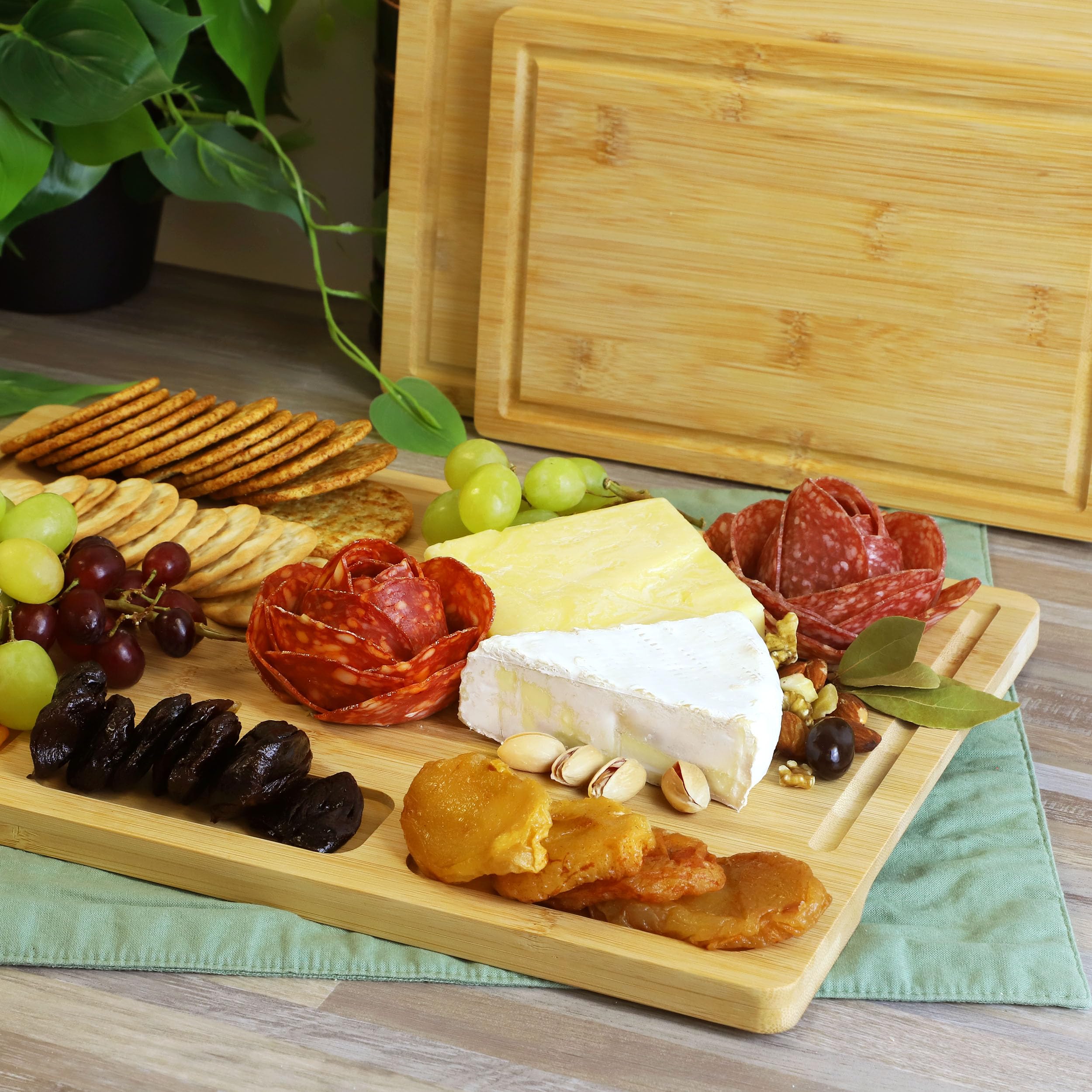 Elama 3-Piece Bamboo Wood Cutting & Serving Board Set – 10", 12.6" & 15.75" Charcuterie, Prep & Serving Boards