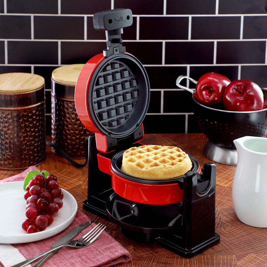 MegaChef MC-B046 5-Inch Nonstick Flip Belgian Waffle Maker, Red