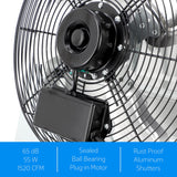 Vie Air 14 Inch Aluminum Shutter Exhaust Fan with Power Cord, Wall-Mount Ventilation, Silver