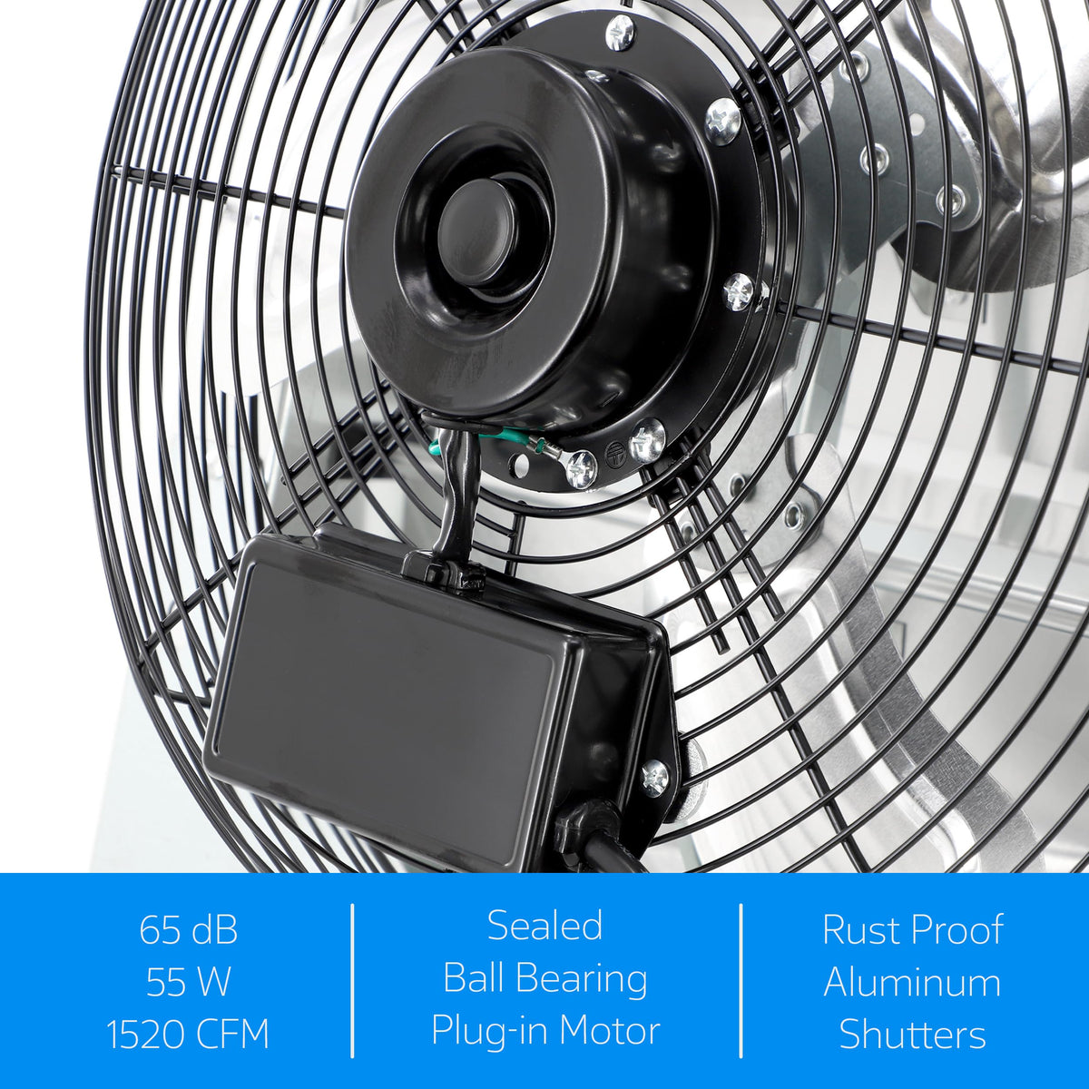Vie Air 14 Inch Aluminum Shutter Exhaust Fan with Power Cord, Wall-Mount Ventilation, Silver