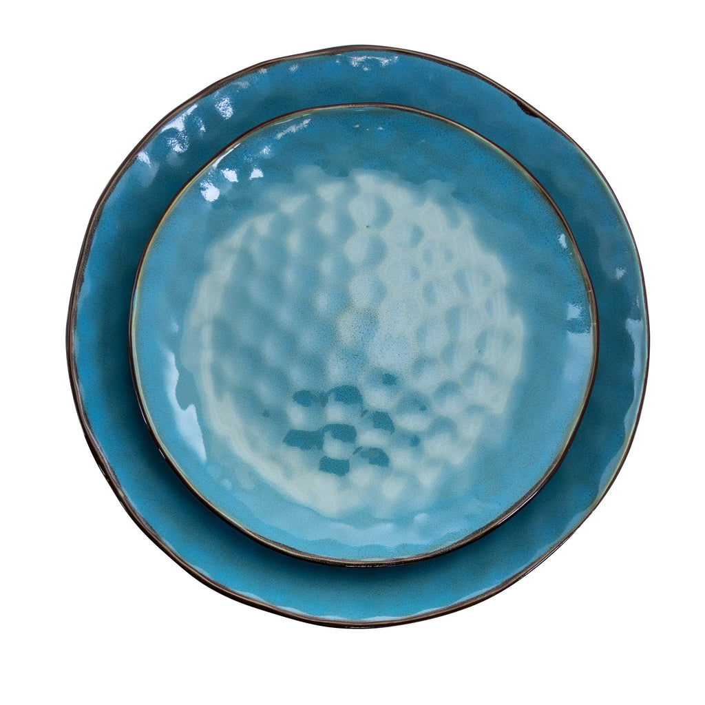 Elama Sea Glass 16-Piece Round Stoneware Dinnerware Set – Turquoise Coastal Service for 4