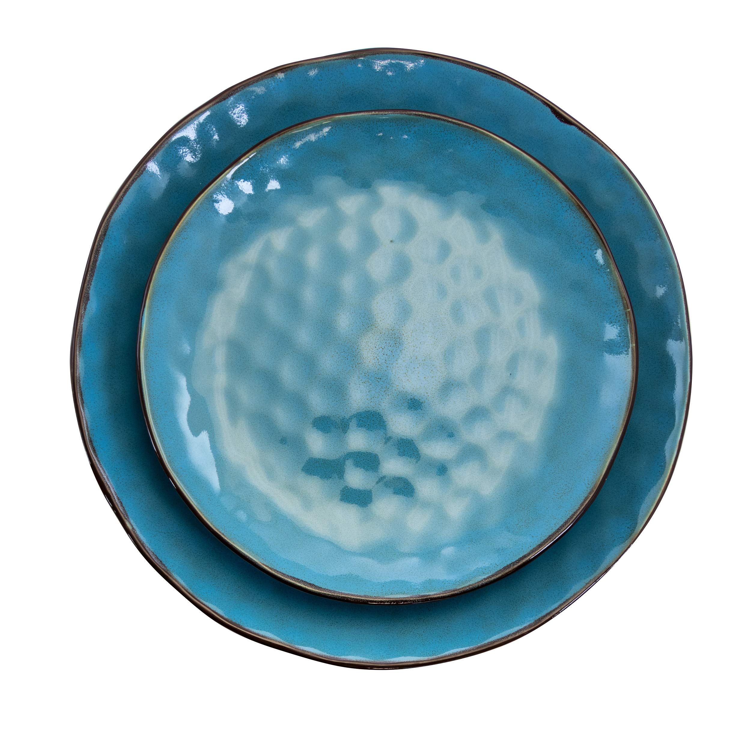 Elama Sea Glass 16-Piece Round Stoneware Dinnerware Set – Turquoise Coastal Service for 4