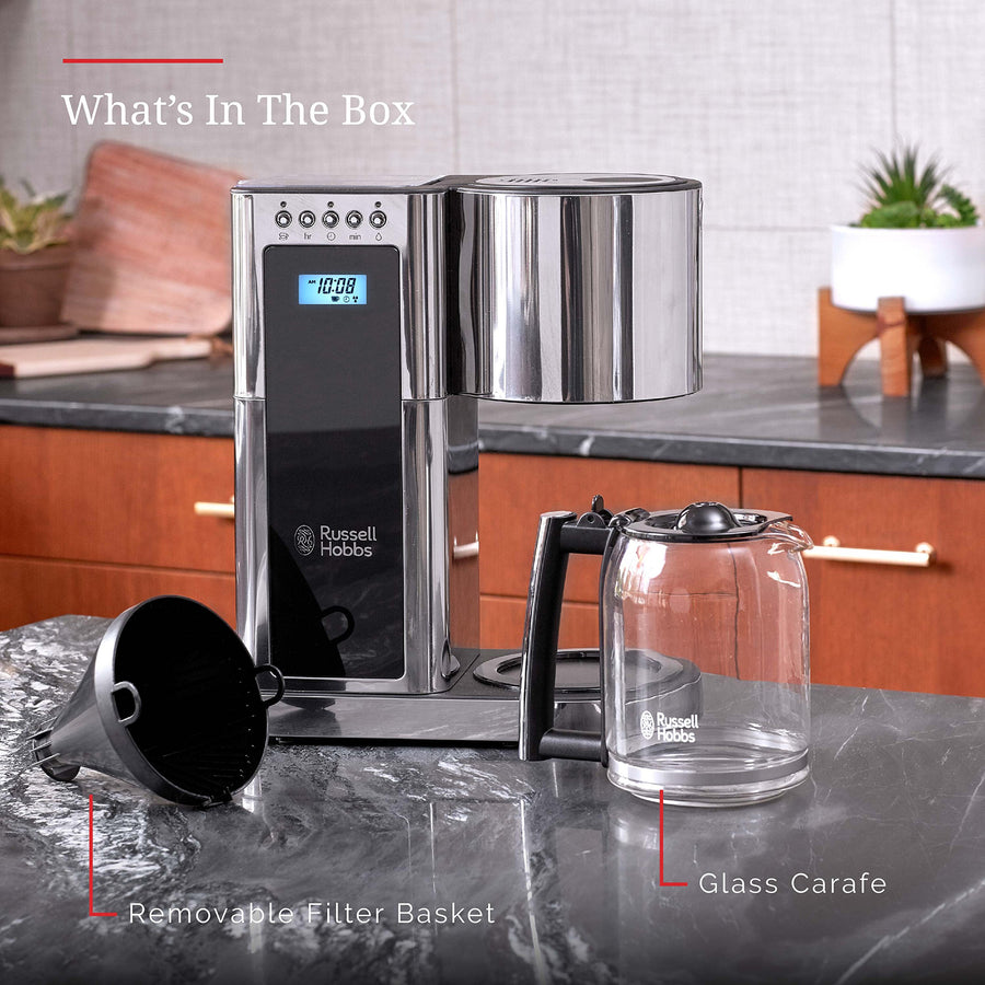 Russell Hobbs CM8100BKR 8-Cup Programmable Coffeemaker, Black & Stainless
