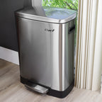 Elama 40L Stainless Steel Step Trash & Recycling Bin – 6.6 Gal + 3.9 Gal Split Compartments, Slow-Close Lid, Hands-Free Pedal (Silver)