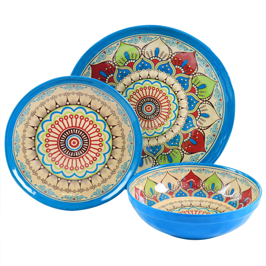 Elama Camilla 12-Piece Melamine Dinnerware Set, Service for 4, Multicolor Mandala, 11 in Dinner Plates, Shatter-Resistant, Indoor and Outdoor