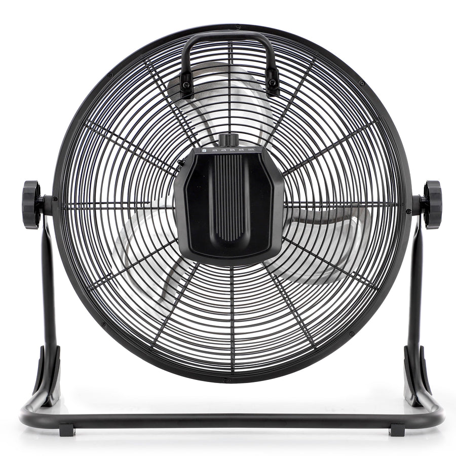 Vie Air 16 Inch Rechargeable Indoor/Outdoor Floor Fan, IPX4 Water-Resistant, Metal Blades with LED Light, Black