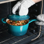 Crock-Pot Artisan 3-Quart Enameled Cast Iron Saucepan with Lid — Teal Ombre, Oven-Safe Heirloom Cookware for Sauces, Soups, Risotto & Braising