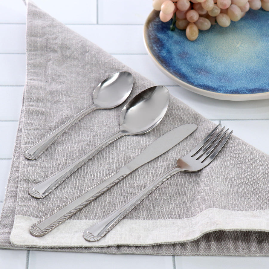 Gibson Home Tustin Stainless Steel Teaspoons, Set of 6, 5.8 Inch with Embossed Stripe Handles, Silver