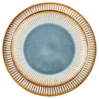 Elama Louann 16-Piece Stoneware Dinnerware Set – Textured Blue & Beige Color-Rim Place Settings, Service for 4