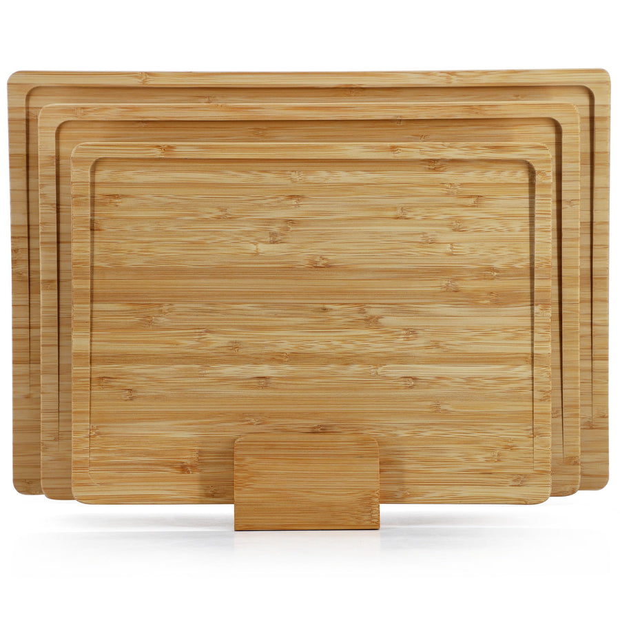 Elama 3 Piece Natural Bamboo Cutting Board Set with Upright Storage Base