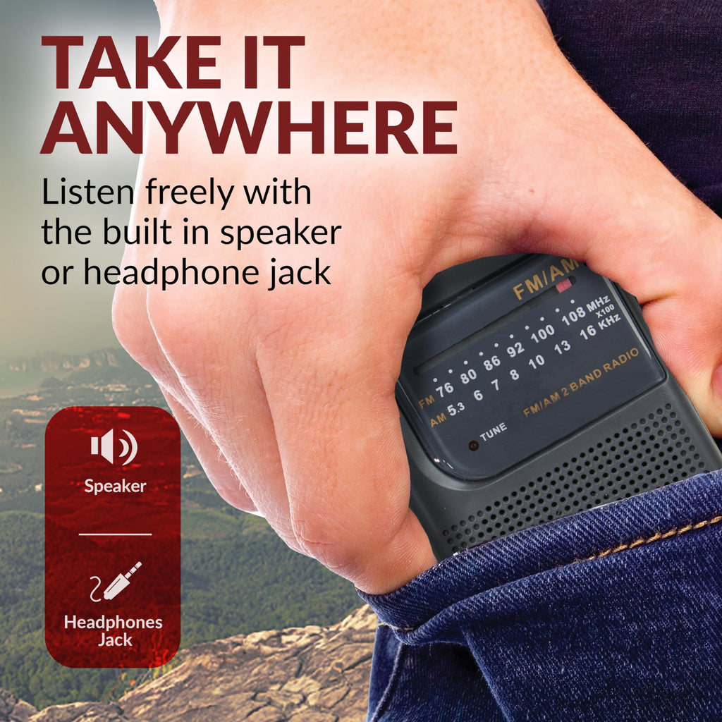 Supersonic SC-1105 AM/FM Pocket Radio with Earphone Jack, Black