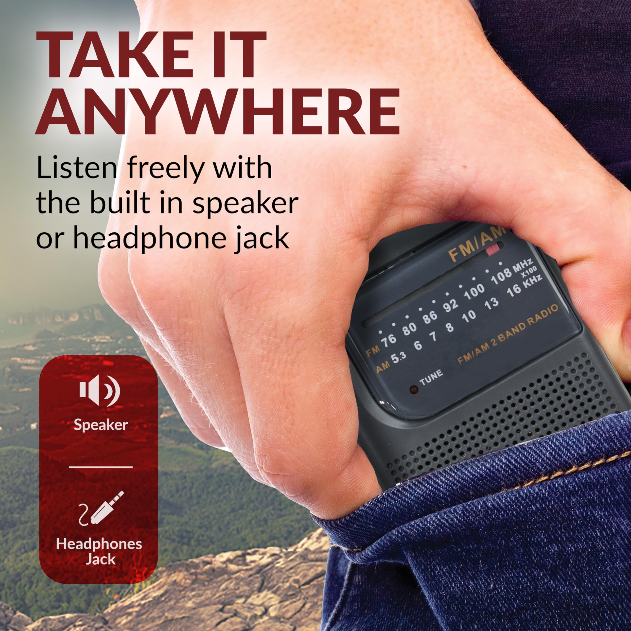 Supersonic SC-1105 AM/FM Pocket Radio with Earphone Jack, Black
