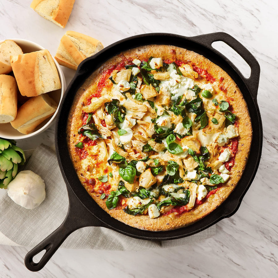 Pizza baked in the MegaChef 12 inch cast iron skillet