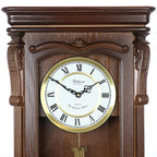 Bedford Clock Collection Chestnut Chiming Pendulum Wall Clock – Quartz Westminster Chimes, Golden Accents with Swinging Pendulum & Metal Dial