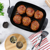 MegaChef MCF-1102 Electric Fry Pan, 14.96 x 12.13 in Rectangular, Black, 1500W, Tempered Glass Lid, Detachable Thermostat Probe