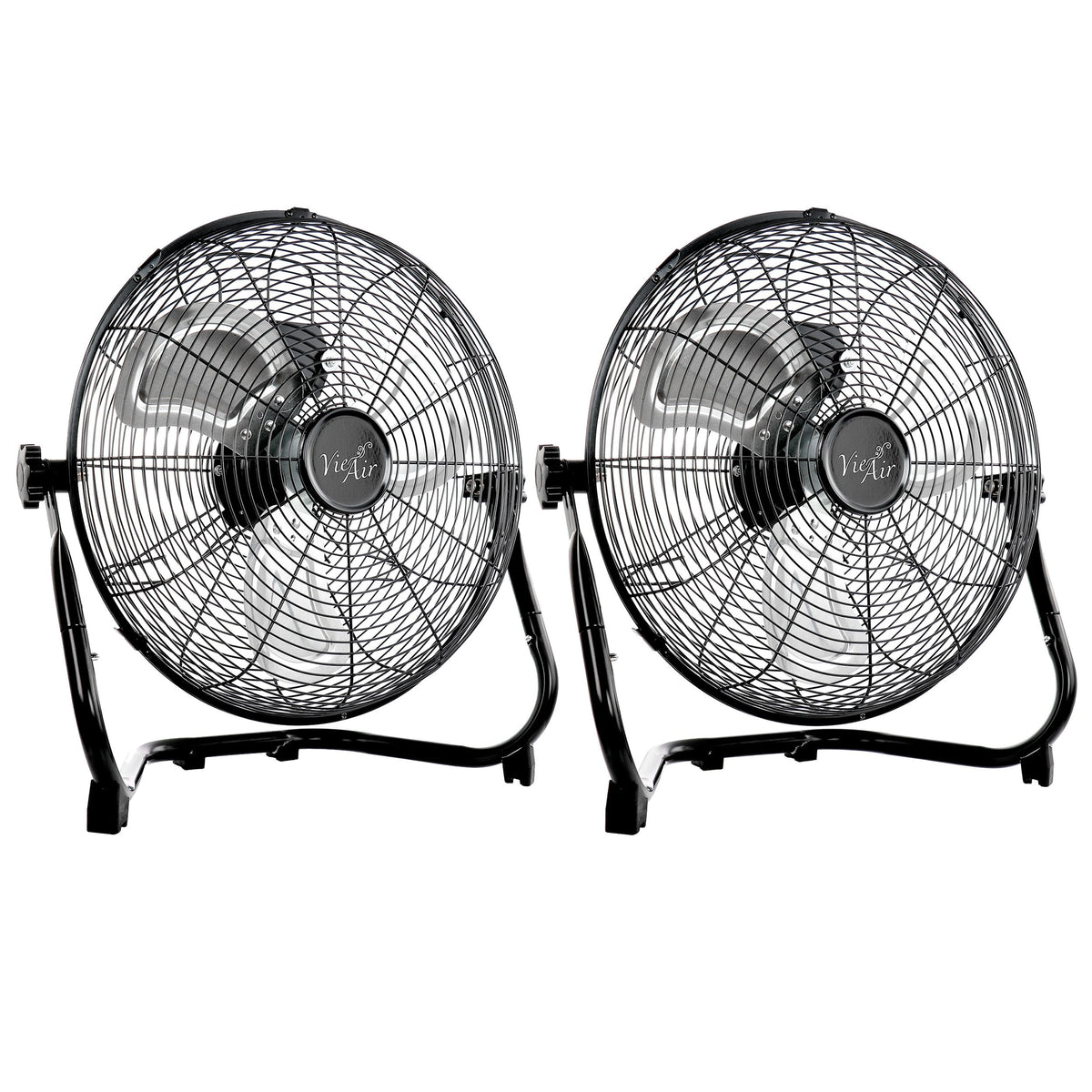 Vie Air 12 Inch Twin Pack Industrial High Velocity All-Metal Floor Fan, 3 Speeds, Black