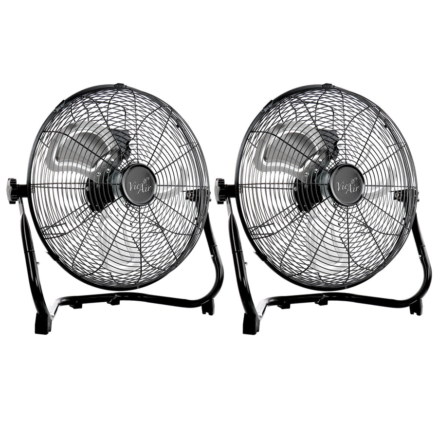 Vie Air 12 Inch Twin Pack Industrial High Velocity All-Metal Floor Fan, 3 Speeds, Black