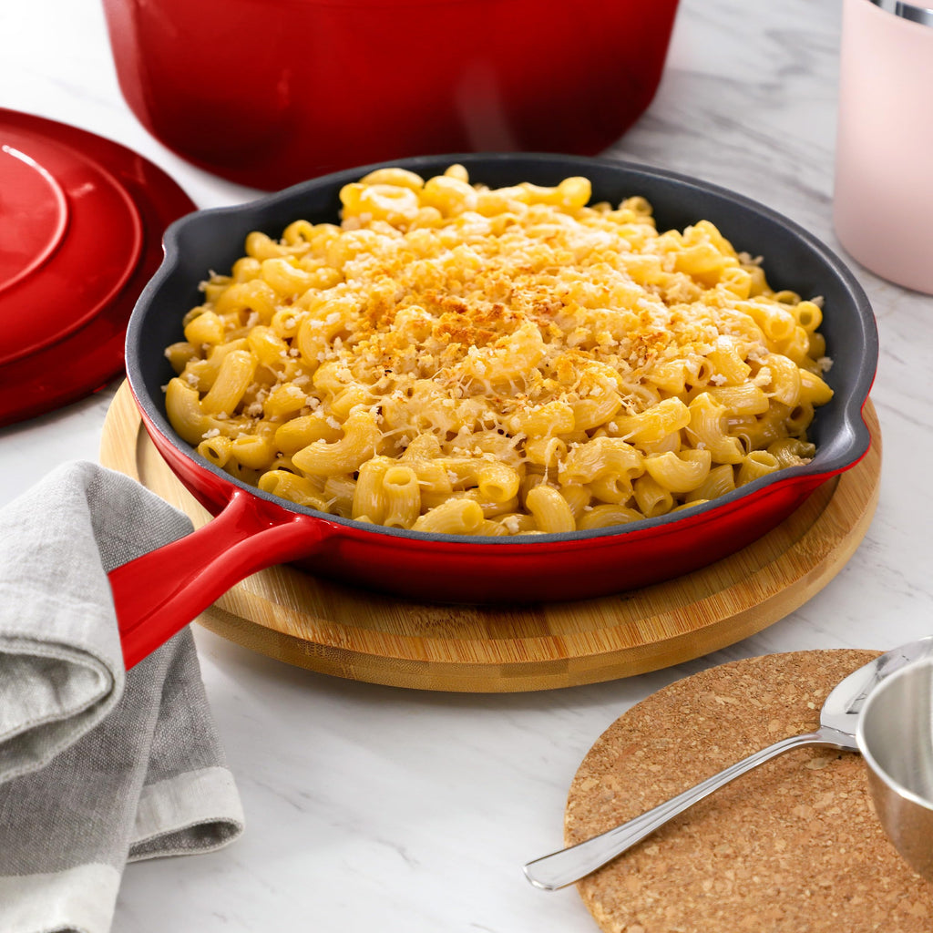 MegaChef 7 Piece Enameled Cast Iron Cookware Set in Red