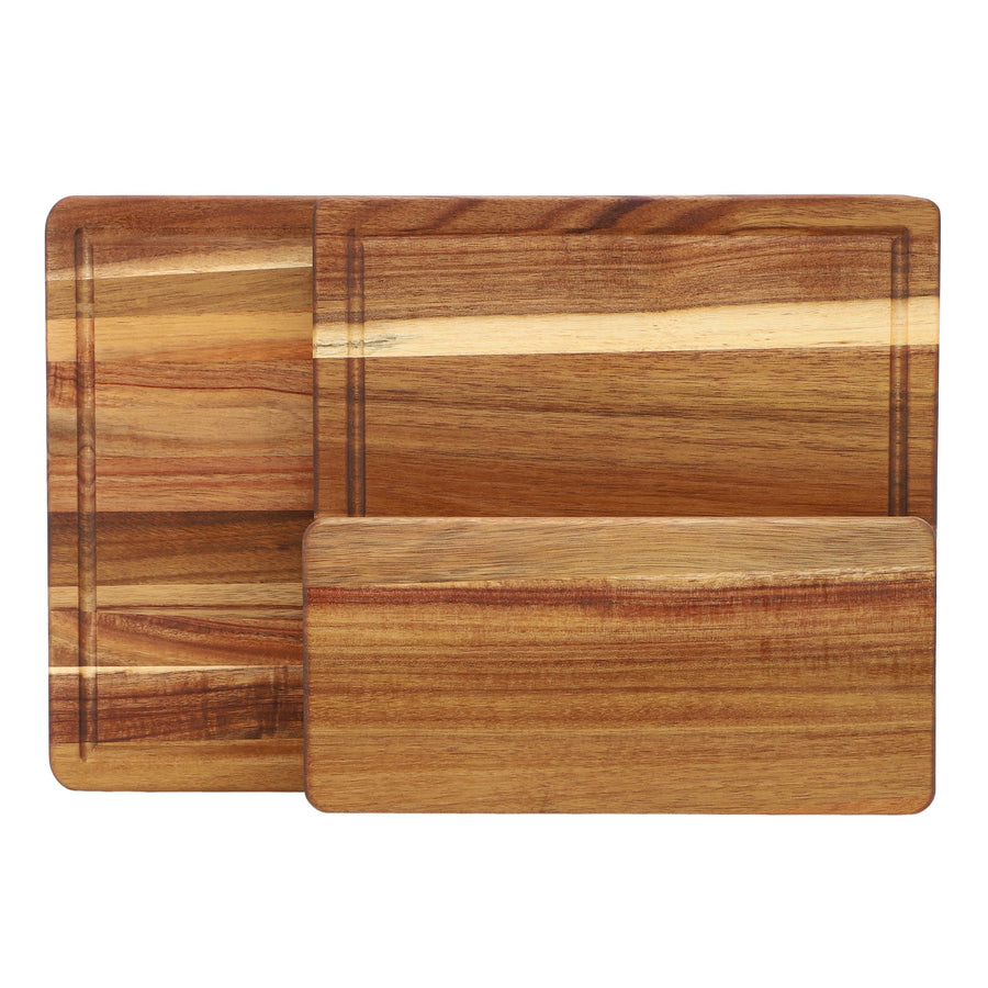 MegaChef MC-A143 3-Piece Acacia Wood Cutting, Prep and Serving Board Set, 16.5 in, 11.3 in and 5.5 in Boards, Natural Brown